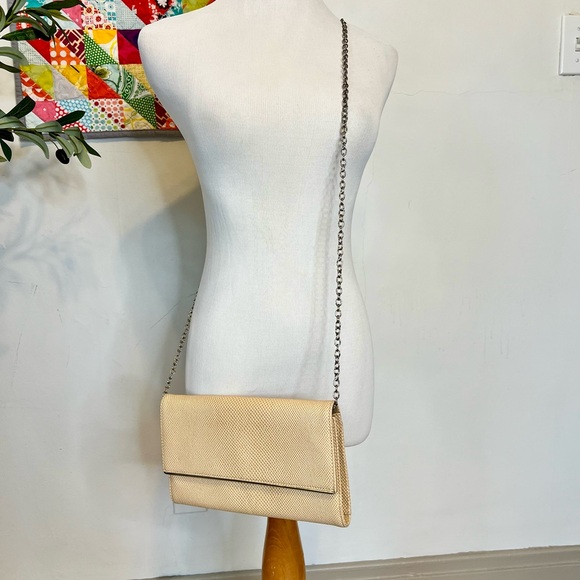 Halogen beige sparkle leather clutch with chain - Picture 8 of 8
